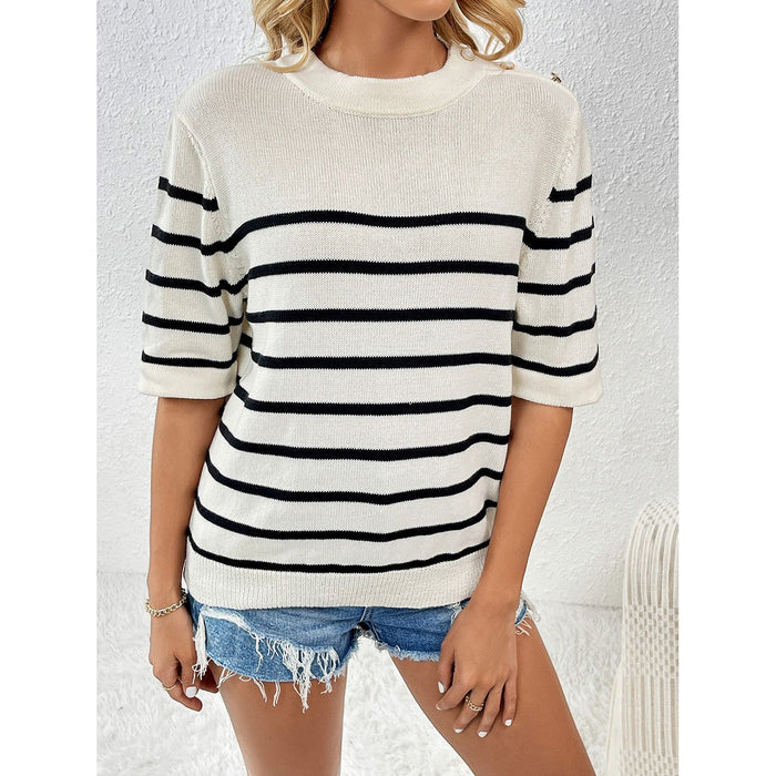 Striped Round Neck Half Sleeve Knit Top