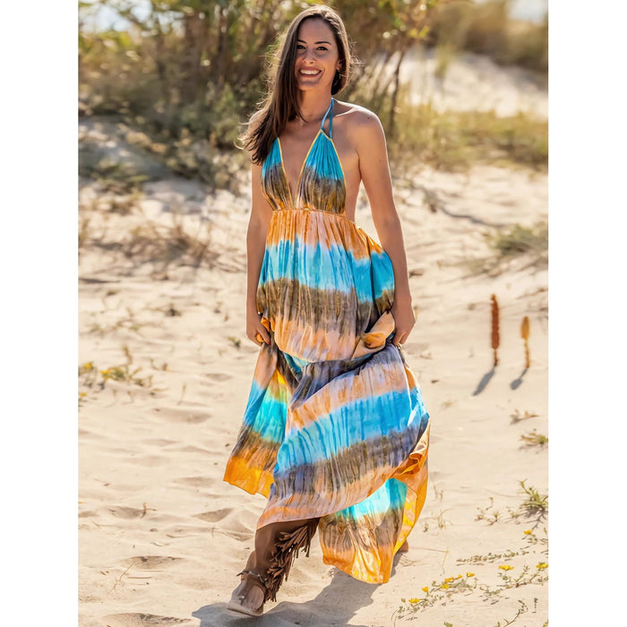 Tie-Dye Halter Neck Sleeveless Dress