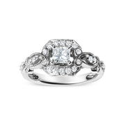 Bids.com 14K White Gold Diamond 3/4 Cttw Diamond Halo Style and Woven Shank Engagement Ring (G-H Color, VS2-SI1 Clarity) - Size 7 Rings