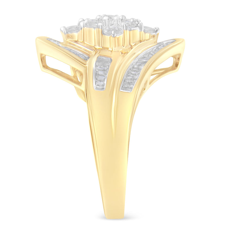 Bids.com 10K Yellow Gold Diamond Bypass Cluster Ring (1 Cttw, I-J Color, I2-I3 Clarity) - Size 7 Rings