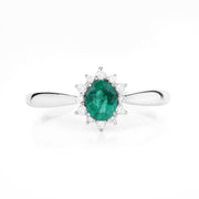 Bids.com 0.40 Carat Genuine Zambian Emerald and White Diamond 14K White Gold Ring Rings