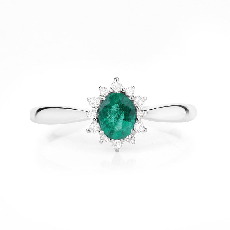 Bids.com 0.40 Carat Genuine Zambian Emerald and White Diamond 14K White Gold Ring Rings