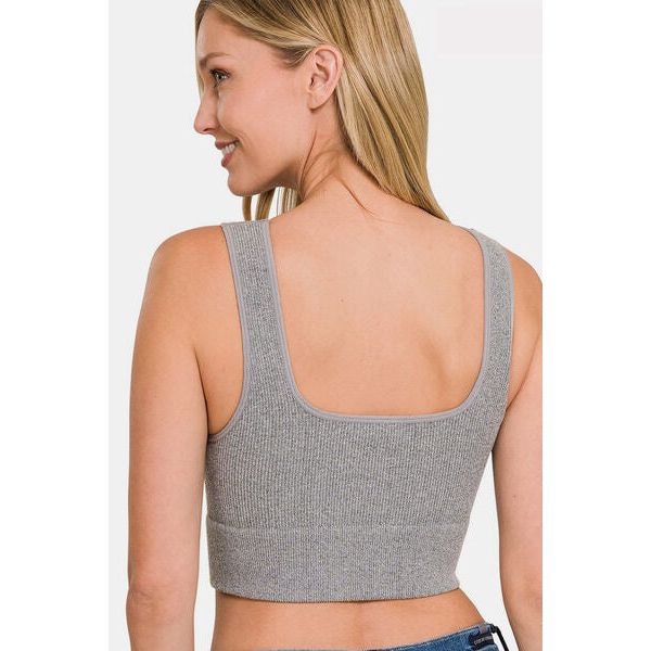 Zenana Ribbed Square Neck Cropped Tank