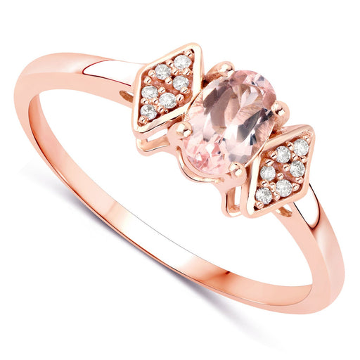 Bids.com 0.46 Carat Genuine Morganite and White Diamond 14K Rose Gold Ring Rings