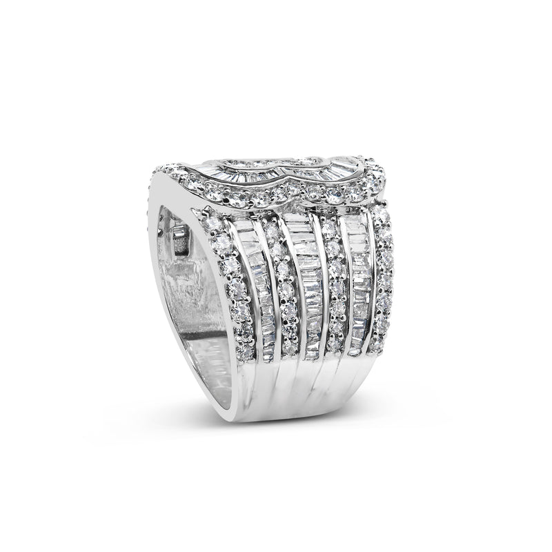 Bids.com 10K White Gold 2 1/2 Cttw Round and Baguette-Cut Diamond Multi-Row Bypass Ring (J-K Color, I2-I3 Clarity) - Ring Size 7 Rings