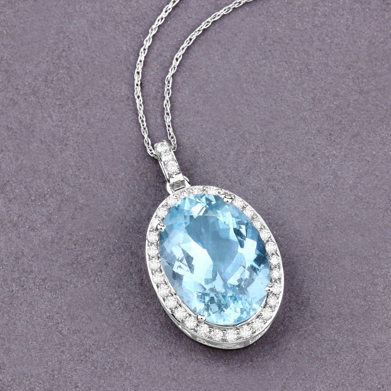Bids.com 9.59 Carat Genuine Aquamarine and White Diamond 14K White Gold Pendant Pendants