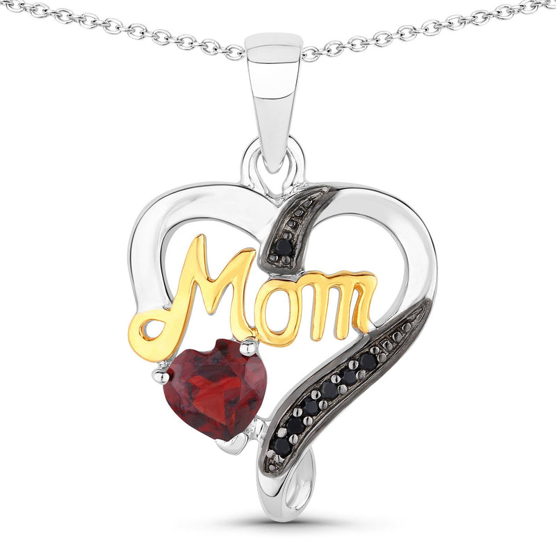 Bids.com 0.55 Carat Genuine Garnet and Black Spinel .925 Sterling Silver Pendant Pendants
