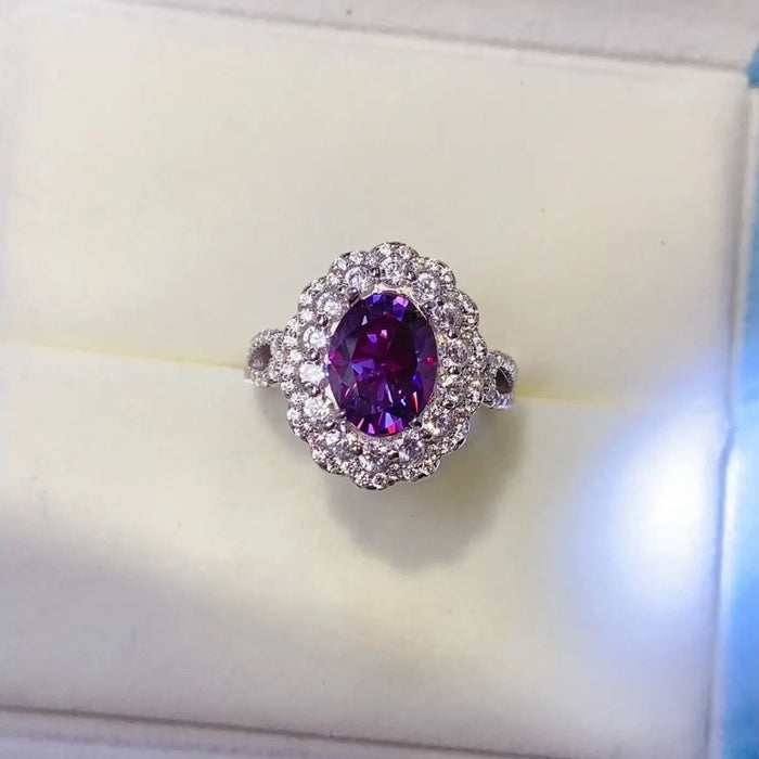 2 Carat Purple Moissanite 925 Sterling Silver and Zircon Ring