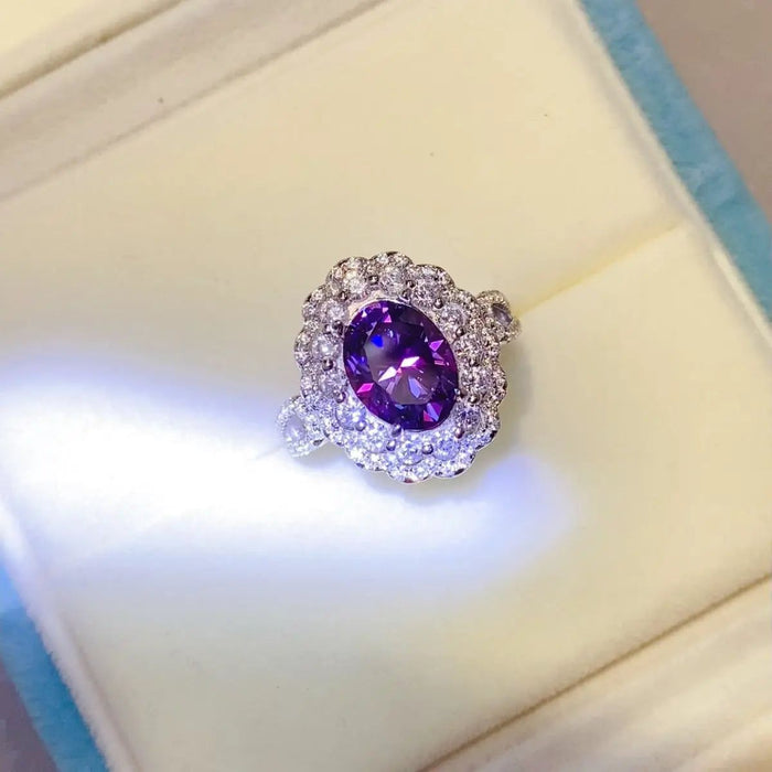 2 Carat Purple Moissanite 925 Sterling Silver and Zircon Ring