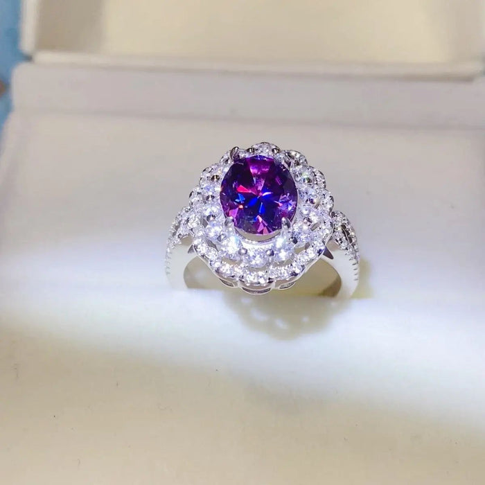 2 Carat Purple Moissanite 925 Sterling Silver and Zircon Ring