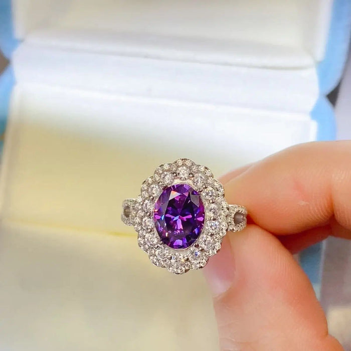 2 Carat Purple Moissanite 925 Sterling Silver and Zircon Ring