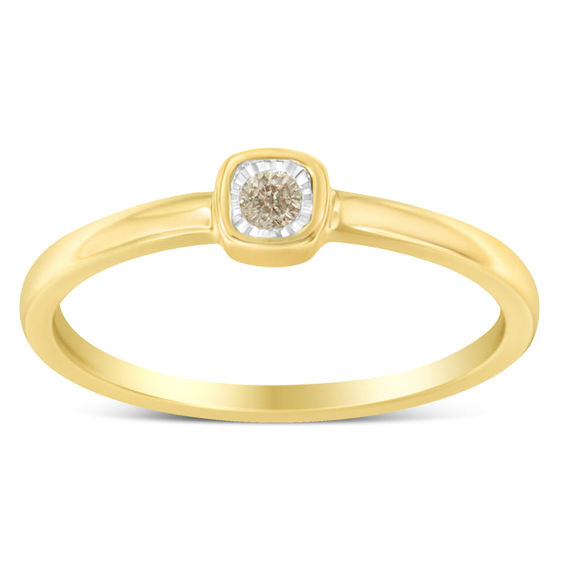Bids.com 14K Yellow Gold Plated .925 Sterling Silver 1/20 Carat Diamond Square Cushion-Shaped Miracle Set Petite Fashion Promise Ring (J-K Color, I1-I2 Clarity) - Size 6 Rings