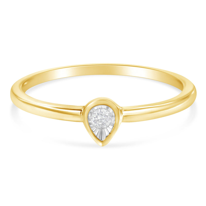 Bids.com 14K Yellow Gold Plated .925 Sterling Silver 1/20 Carat Diamond Teardrop Pear-Shaped Miracle Set Petite Fashion Ring (J-K Color, I1-I2 Clarity) - Size 6 Rings