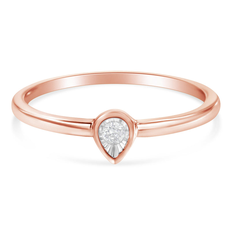Bids.com 14K Rose Gold Plated .925 Sterling Silver 1/20 Carat Diamond Teardrop Pear-Shaped Miracle Set Petite Fashion Ring (J-K Color, I1-I2 Clarity) - Size 6 Rings