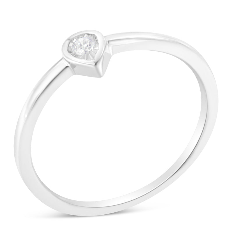 Bids.com .925 Sterling Silver 1/20 Carat Diamond Teardrop Pear-Shaped Miracle Set Petite Fashion Promise Ring (J-K Color, I1-I2 Clarity) - Size 6 Rings