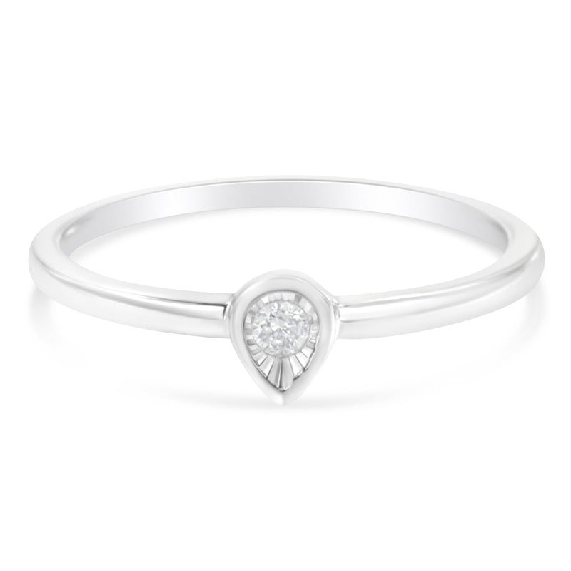 Bids.com .925 Sterling Silver 1/20 Carat Diamond Teardrop Pear-Shaped Miracle Set Petite Fashion Promise Ring (J-K Color, I1-I2 Clarity) - Size 6 Rings