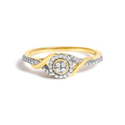 Bids.com 10K Yellow Gold 1/10 Cttw Diamond Swirl and Halo Promise Ring (I-J Color, I3 Clarity) - Size 7 Rings