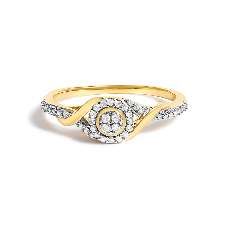Bids.com 10K Yellow Gold 1/10 Cttw Diamond Swirl and Halo Promise Ring (I-J Color, I3 Clarity) - Size 7 Rings