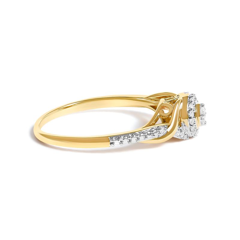 Bids.com 10K Yellow Gold 1/10 Cttw Diamond Swirl and Halo Promise Ring (I-J Color, I3 Clarity) - Size 7 Rings