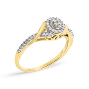 Bids.com 10K Yellow Gold 1/10 Cttw Diamond Swirl and Halo Promise Ring (I-J Color, I3 Clarity) - Size 7 Rings