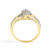 Bids.com 10K Yellow Gold 1/10 Cttw Diamond Swirl and Halo Promise Ring (I-J Color, I3 Clarity) - Size 7 Rings