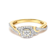 Bids.com 10K Yellow Gold Twisted Shank 1/10 Cttw Diamond Composite Halo Engagement Ring (I-J Color, I3 Clarity) - Size 7 Rings