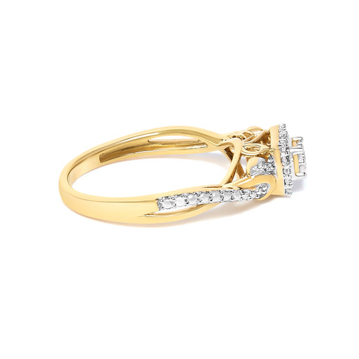 Bids.com 10K Yellow Gold Twisted Shank 1/10 Cttw Diamond Composite Halo Engagement Ring (I-J Color, I3 Clarity) - Size 7 Rings