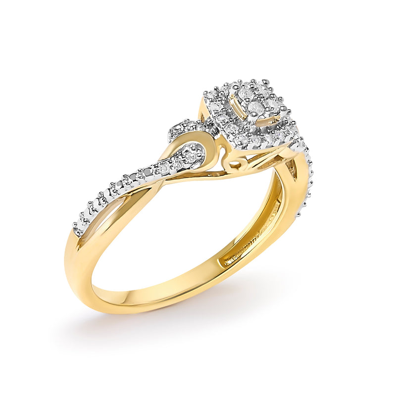 Bids.com 10K Yellow Gold Twisted Shank 1/10 Cttw Diamond Composite Halo Engagement Ring (I-J Color, I3 Clarity) - Size 7 Rings