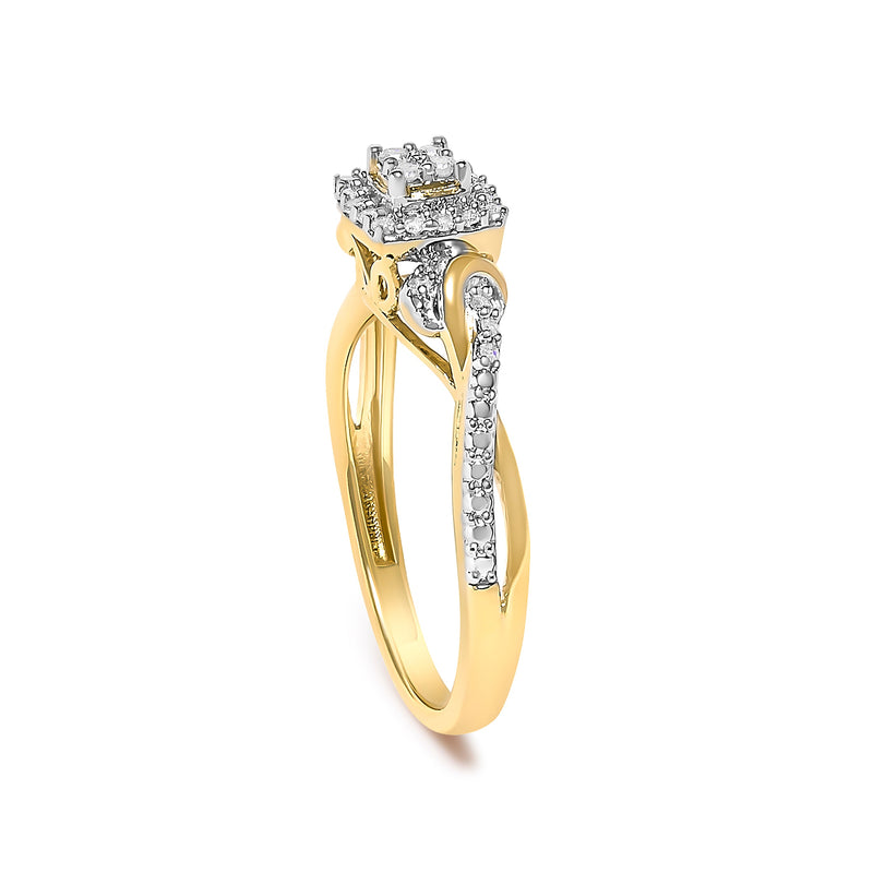 Bids.com 10K Yellow Gold Twisted Shank 1/10 Cttw Diamond Composite Halo Engagement Ring (I-J Color, I3 Clarity) - Size 7 Rings