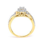 Bids.com 10K Yellow Gold Twisted Shank 1/10 Cttw Diamond Composite Halo Engagement Ring (I-J Color, I3 Clarity) - Size 7 Rings