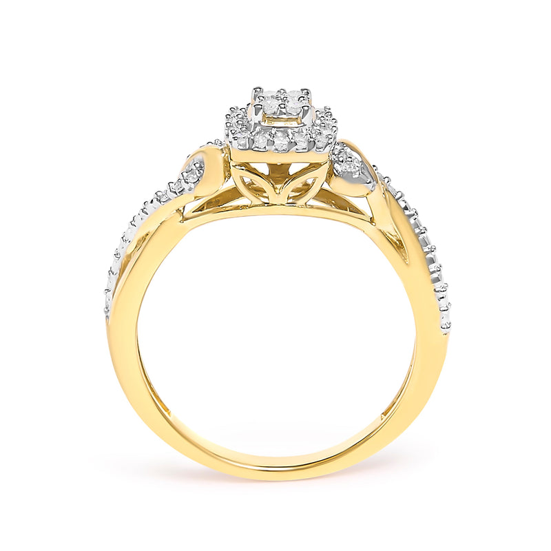Bids.com 10K Yellow Gold Twisted Shank 1/10 Cttw Diamond Composite Halo Engagement Ring (I-J Color, I3 Clarity) - Size 7 Rings
