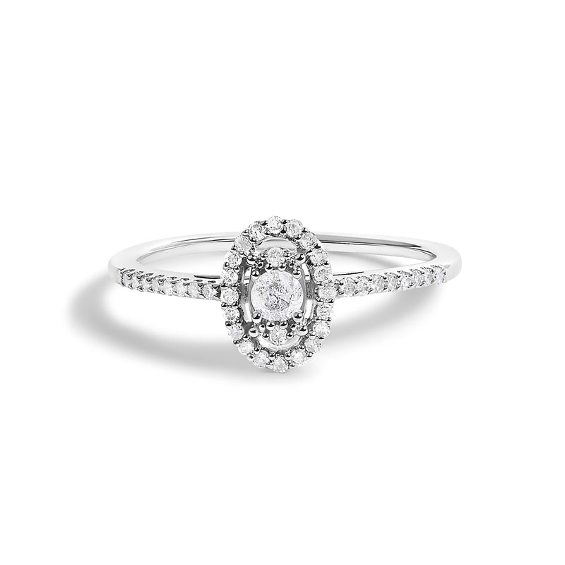 Bids.com 14K White Gold 1/5 Cttw Diamond Oval Shape With Halo Engagement Ring (H-I Color, I1-I2 Clarity) - Size 7 Rings