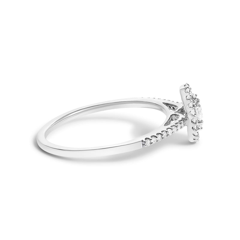 Bids.com 14K White Gold 1/5 Cttw Diamond Oval Shape With Halo Engagement Ring (H-I Color, I1-I2 Clarity) - Size 7 Rings