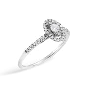 Bids.com 14K White Gold 1/5 Cttw Diamond Oval Shape With Halo Engagement Ring (H-I Color, I1-I2 Clarity) - Size 7 Rings