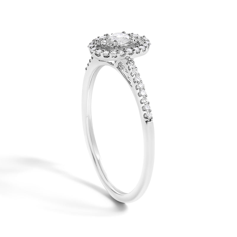 Bids.com 14K White Gold 1/5 Cttw Diamond Oval Shape With Halo Engagement Ring (H-I Color, I1-I2 Clarity) - Size 7 Rings