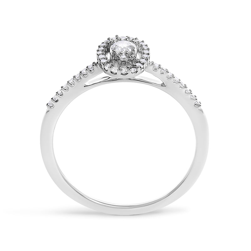 Bids.com 14K White Gold 1/5 Cttw Diamond Oval Shape With Halo Engagement Ring (H-I Color, I1-I2 Clarity) - Size 7 Rings