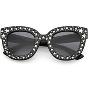 zeroUV Women's Trendy Star Rhinestone Horned Rim Sunglasses C579 Sunglasses