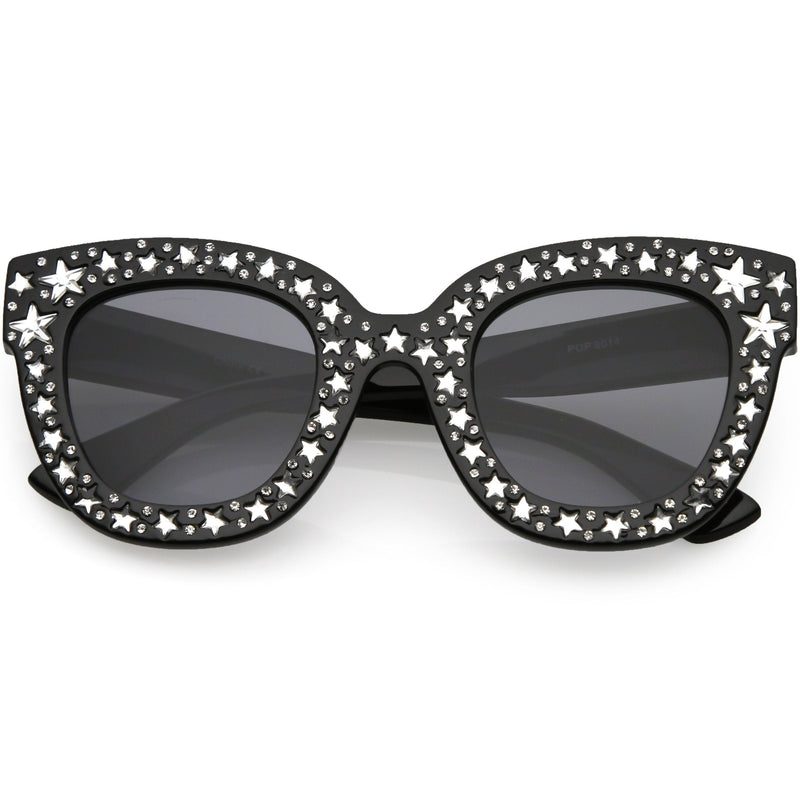 zeroUV Women's Trendy Star Rhinestone Horned Rim Sunglasses C579 Sunglasses