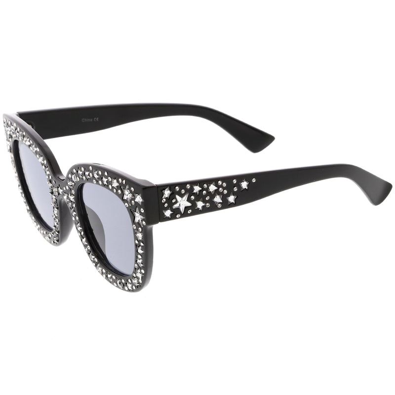 zeroUV Women's Trendy Star Rhinestone Horned Rim Sunglasses C579 Sunglasses