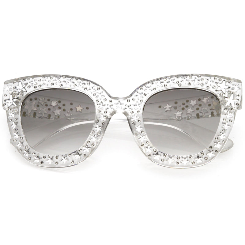 zeroUV Women's Trendy Star Rhinestone Horned Rim Sunglasses C579 Sunglasses