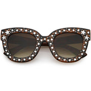zeroUV Women's Trendy Star Rhinestone Horned Rim Sunglasses C579 Sunglasses