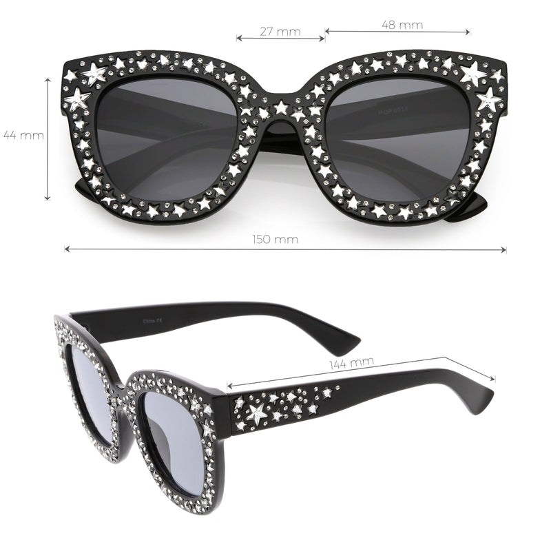 zeroUV Women's Trendy Star Rhinestone Horned Rim Sunglasses C579 Sunglasses