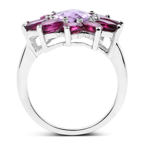 Bids.com 5.65 Carat Genuine Amethyst and Rhodolite .925 Sterling Silver Ring Rings