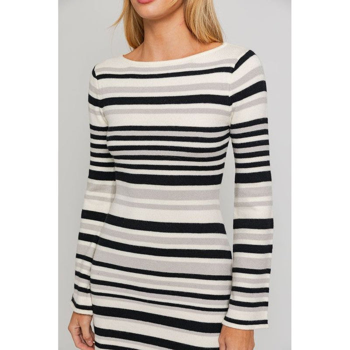 Boat Neck Bell Sleeve Sweater Dress