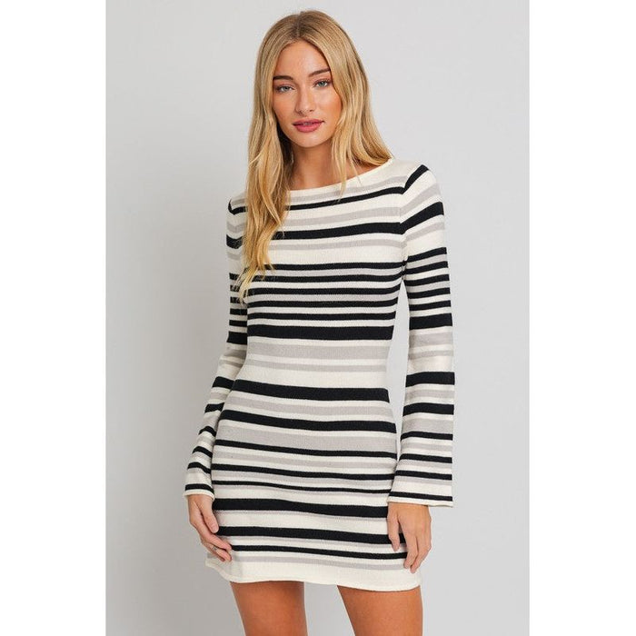 Boat Neck Bell Sleeve Sweater Dress