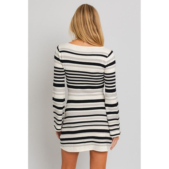 Boat Neck Bell Sleeve Sweater Dress