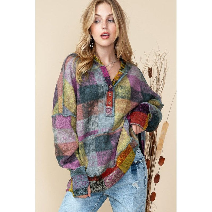 Red Green Mustard Plaid Inside-out Hood Tunic