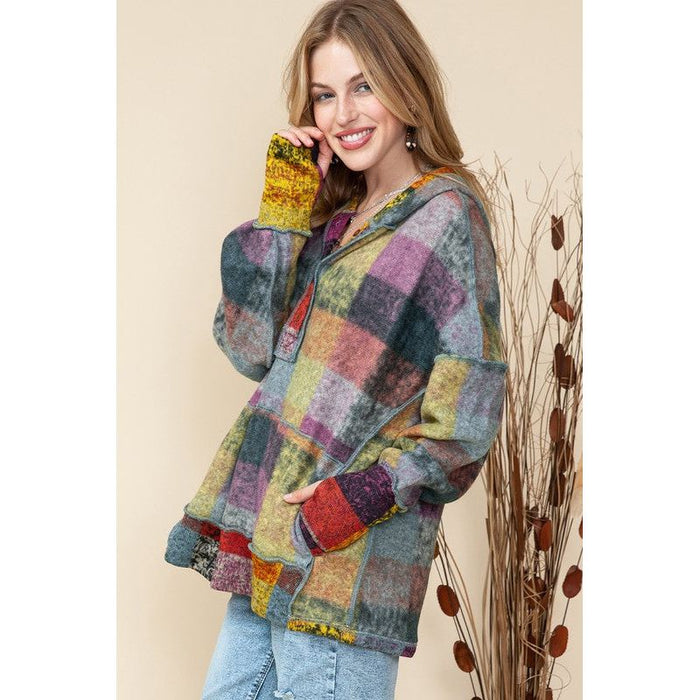 Red Green Mustard Plaid Inside-out Hood Tunic