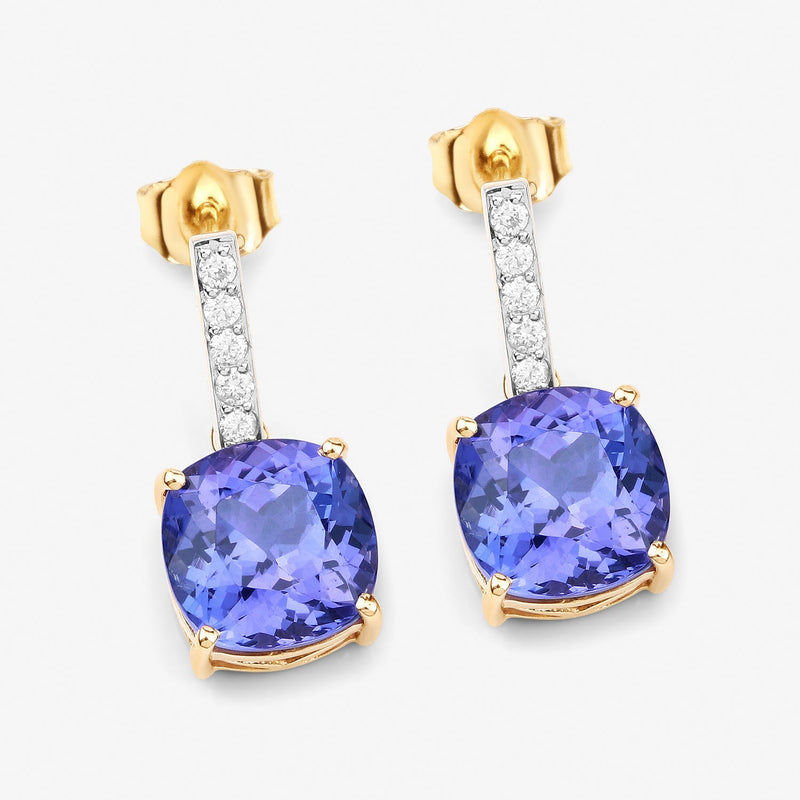 Bids.com 5.64 Carat Genuine Tanzanite and White Diamond 14K Yellow Gold Earrings Earrings