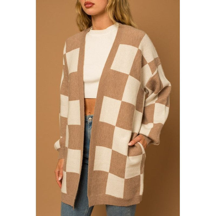 Checker Graphic Sweater Cardigan